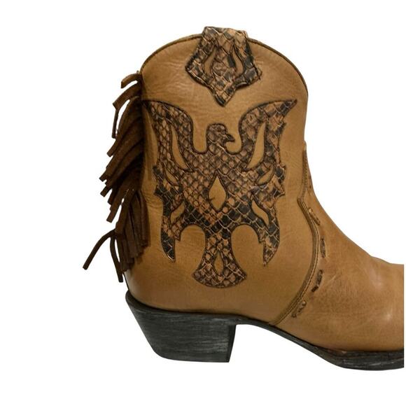 Old Gringo Sonoya 6" Ankle Booties Tan Leather & Python Inlay Size 8 With Box - Picture 4 of 12